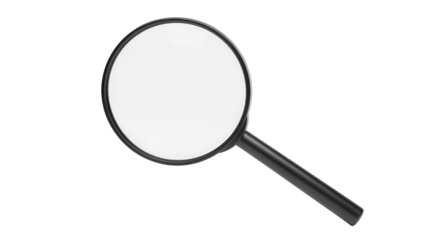 Black magnifying glass PNG isolated on transparent background, search tool for investigation and close inspection, optical instrument - Powered by Adobe