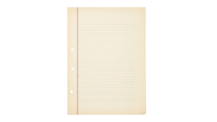 Lined notebook paper isolated PNG on transparent background, loose leaf sheet with holes for school or office supplies