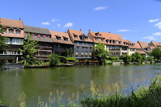 Die ehemalige Fischersiedlung &bdquo;Klein Venedig&ldquo; in der Bamberger Inselstadt, UNESCO-Weltkulturerbestadt Bamberg, Oberfranken, Franken, Bayern, Deutschland