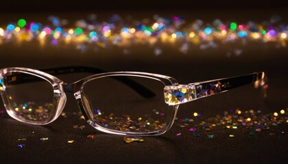 Crystal light glasses effect sparkle prism glare reflection effect. Crystal Banner optical lights, white glare, black streak  overlay. Falling confetti rainbow. 7