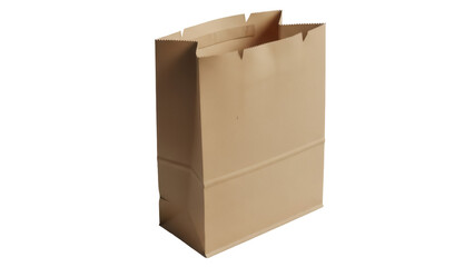 Open brown paper bag isolated PNG, empty grocery sack for shopping and packaging on transparent background