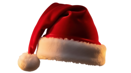 Red Santa Claus hat PNG isolated on transparent background, festive holiday headwear for Christmas and New Year celebrations