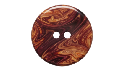 Swirl patterned button isolated PNG on transparent background, brown and gold sewing accessory for fashion design and craft projects