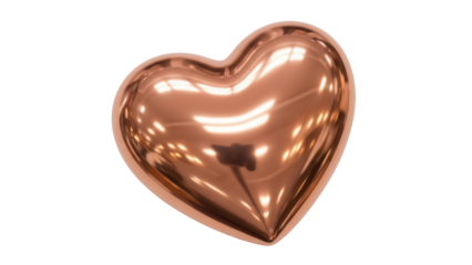 Shiny rose gold heart isolated PNG on transparent background, romantic love symbol for Valentine s Day and wedding design