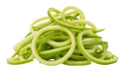 Fresh zucchini noodles PNG isolated on transparent background, raw vegetable spirals for healthy eating and vegetarian recipes