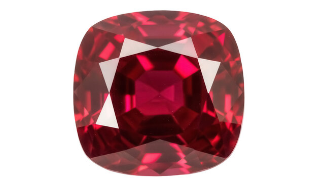 Cushion cut red spinel gemstone isolated PNG on transparent background, beautiful natural crystal for jewelry design and luxury concepts