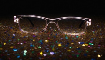 Crystal light glasses effect sparkle prism glare reflection effect. Crystal Banner optical lights, white glare, black streak  overlay. Falling confetti rainbow. 4