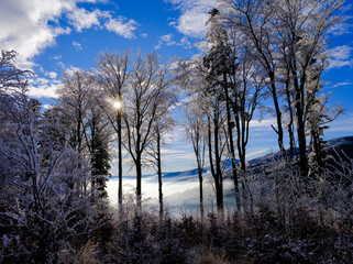 Zimowy g&oacute;rski pejzaż w pięknym porannym świetle