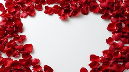 Red rose petals creating a frame with copy space for romance and abstract concepts for valentines day