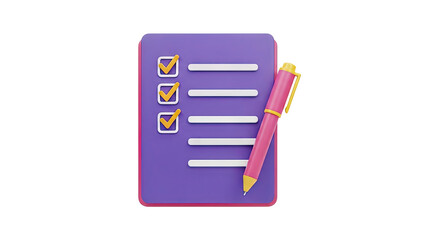 3D Checklist with pen on transparent background
