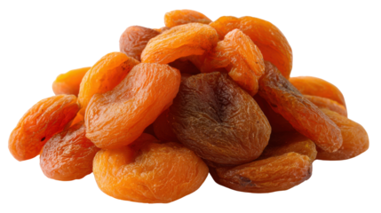 Pile of dried apricots closeup healthy organic snack natural sweet preserved fruit food ingredient illustration on white background