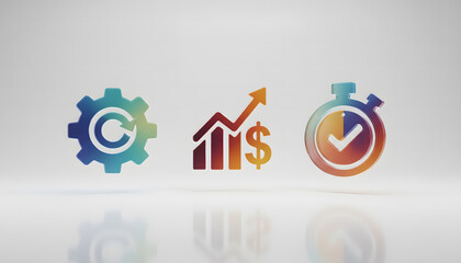 Obraz premium Abstract 3D Icons Representing Business Growth, Efficiency, and Time Management Concepts