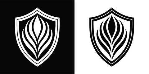 Fototapeta premium Shield with abstract leaf design, isolated on white background a modern emblem for security, protection, and natural themes in black and white