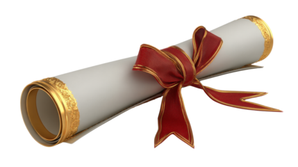 Luxury rolled diploma certificate with red ribbon and golden edges symbolizing graduation education achievement success celebration illustration on white background