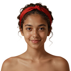 Naklejka premium Smiling teenage girl with curly hair and red headband