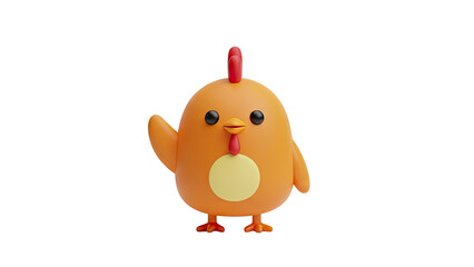 3D Cute cartoon chicken waving hello on transparent background
