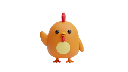 3D Cute cartoon chicken waving hello on transparent background