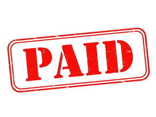 Red paid stamp with a rectangular frame isolated on transparent background