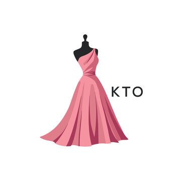 KTO Elegant Pink Dress Logo Design. KTO Fashion Boutique and Clothing Brand Identity. KTO Luxury Style Symbol.
