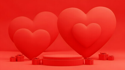 Red Hearts and Gift Boxes on a Pedestal for Valentine's Day Display valentines day