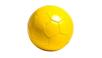 Fototapeta premium A vibrant, yellow soccer ball isolated on a black background, with visible stitching and a realistic texture