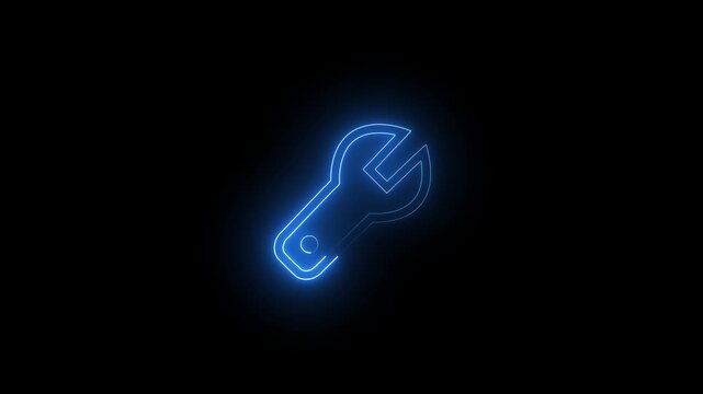 Animated Wrench Icon Loop, Glowing Repair Tool Symbol, Digital Maintenance and Settings Animation for UI Design