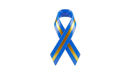 3D Blue and gold awareness ribbon on transparent background