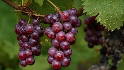 Fototapeta premium Crimson Delight. A Cluster of JewelToned Spheres in Verdant Embrace, A Visual Feast.