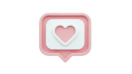 3D Pink heart like notification icon on transparent background