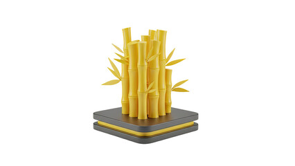 3D Stylized Yellow Bamboo Stalks on a Geometric Base on transparent background