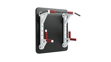 3D Wall mounted pull up bar and dip station with grips on transparent background