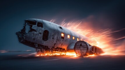 Airplane wreck fire