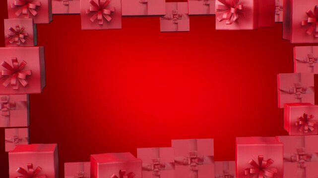 background christmas gift frame boxes border 3D render on green Seamless Loop