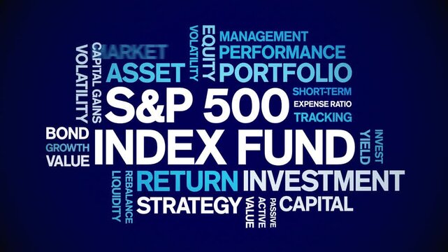 S&P 500 index fund animated word cloud-text design animation tag kinetic typography seamless loop.