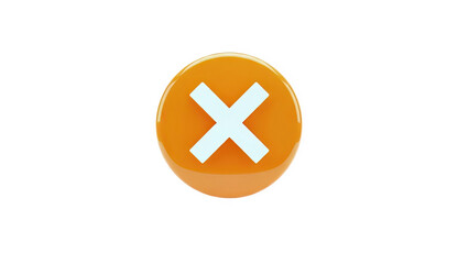Obraz premium 3D Orange circle with white cross mark icon on transparent background