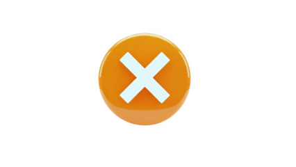 3D Orange circle with white cross mark icon on transparent background