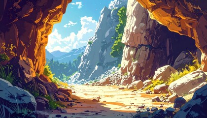stylized digital painting animation of underground mineral deposits