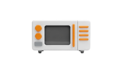3D Stylized Microwave Oven with Orange Accents on transparent background