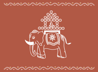 Indian elephant carrying a decorated howdah with Shiva Lingam. Traditional ornate illustration for Mahashivratri, Hindu festival greeting card, yoga and spiritual design.