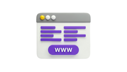 3D Web Browser Window Icon with WWW Button on transparent background