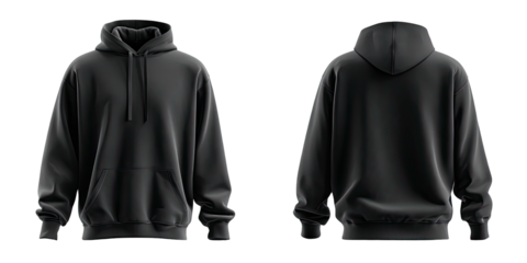 Black hooded sweatshirt, front and back view