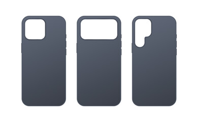 Modern smartphone devices rear silicon protective cases cover mockup in black color. Vector illustration