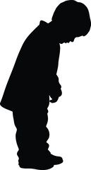 Sad Child Silhouette Isolated on White Background &ndash; Emotional Boy Profile for Mental Health Concepts