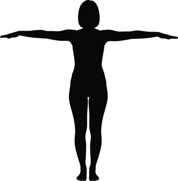 Female Silhouette Standing with Arms Outstretched Isolated on White Background Vector Illustration