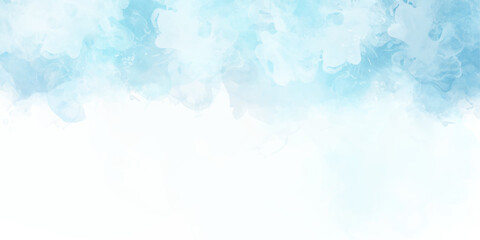 Watercolor border isolated on white, Abstract light blue watercolor background.