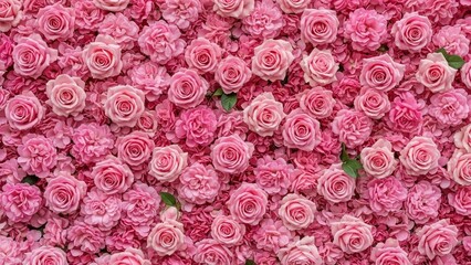 Beautiful Pink Roses Wall Background Full Frame Close Up.