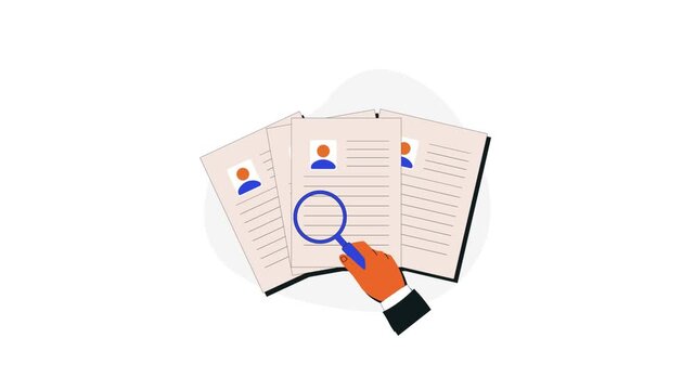 Hand Reviewing Resume with Magnifying Glass. Recruitment Concept Animation Video - Transparent