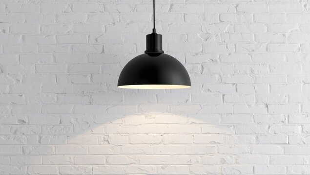 Suspended Luminescence. A Study in Contrast and Texture, Black Lamp Against White Brick.