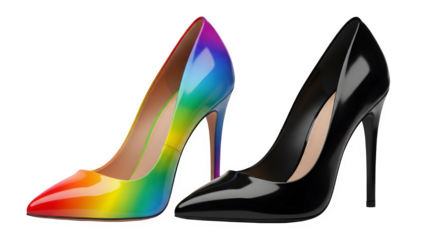 Set of Rainbow Gradient and Classic Black Pointed Toe Stiletto Pumps for Versatile Fashion and Pride