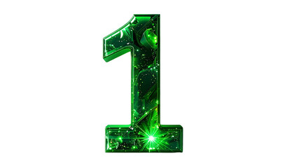 number one 1 with glowing green colour isolated on transparent background